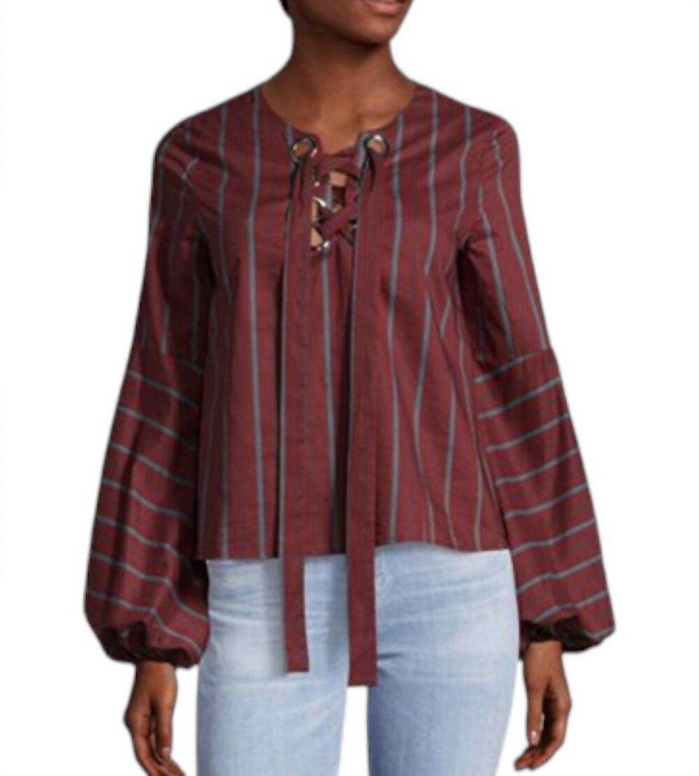 NEW JOA striped long sleeve top in burgundy